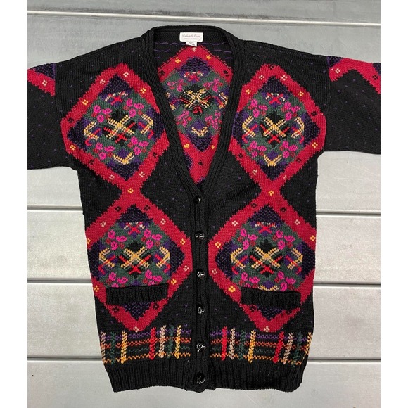 Roberta Frost Hand Knitted Cardigan Sweater Womens Medium Multicolor 100% Cotton - Picture 2 of 11